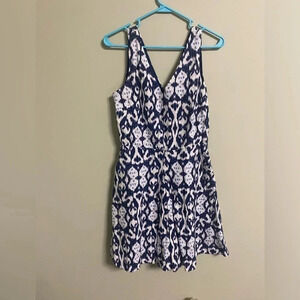 Gap Linen Dress Size 6 Blue White Print Sleeveless V Neck Sundress Pockets Lined